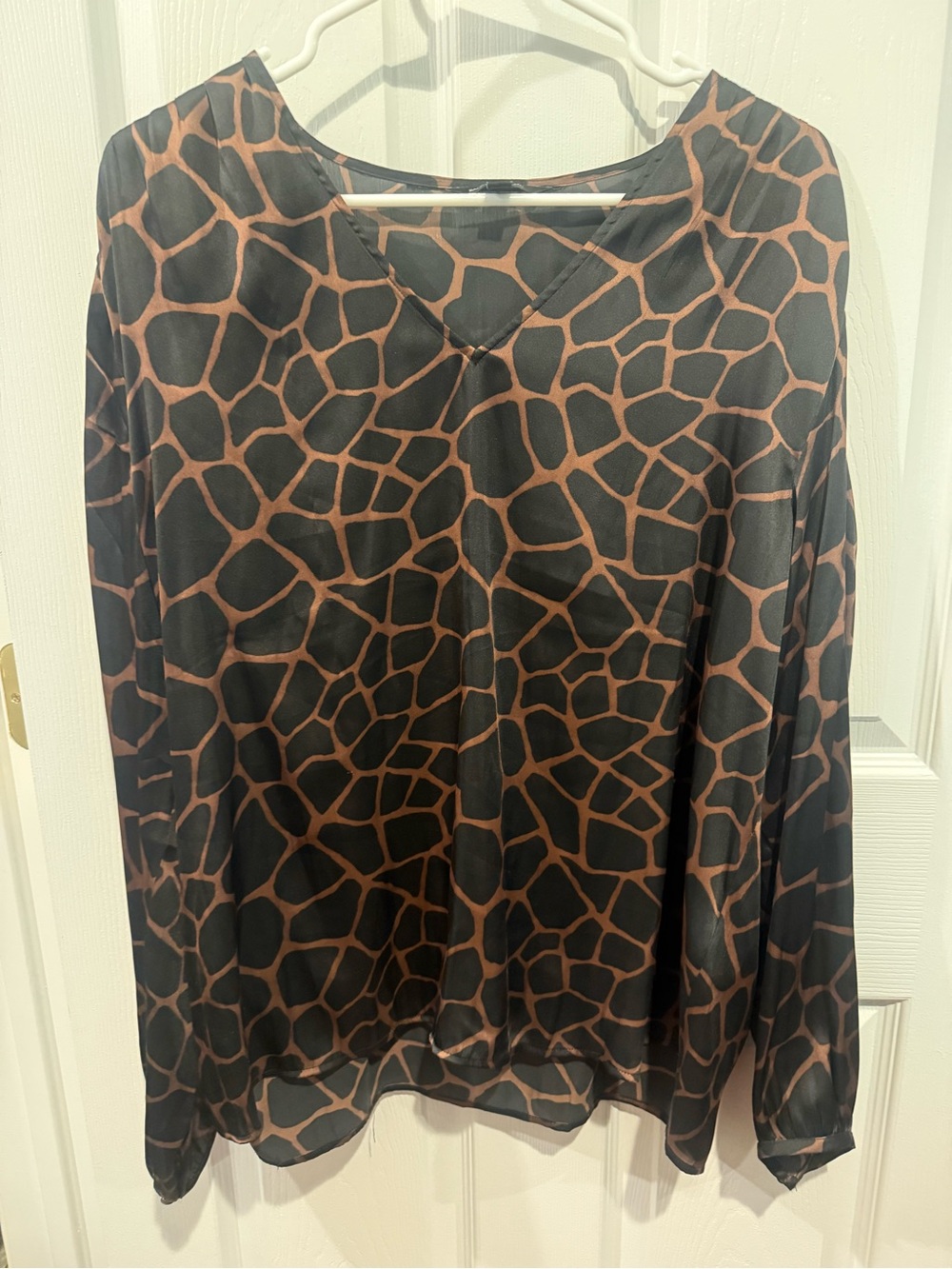 Banana Republic Giraffe Print Silky Split Neck Blouse XL